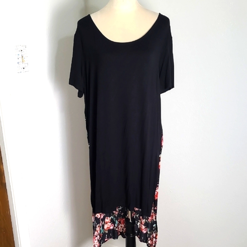 Agnes & Dora High-Low Mini/Midi Dress, Black with Orange Floral, Size XL, NWT